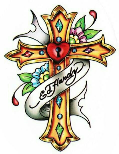 Best Rose Tattoo, Fantasy Stickers, Cross With Flowers, Dragon Stickers, Ed Hardy Tattoos, Ed Hardy Designs, Rose Tattoo Ideas, Mystical Unicorn, Stickers Christian