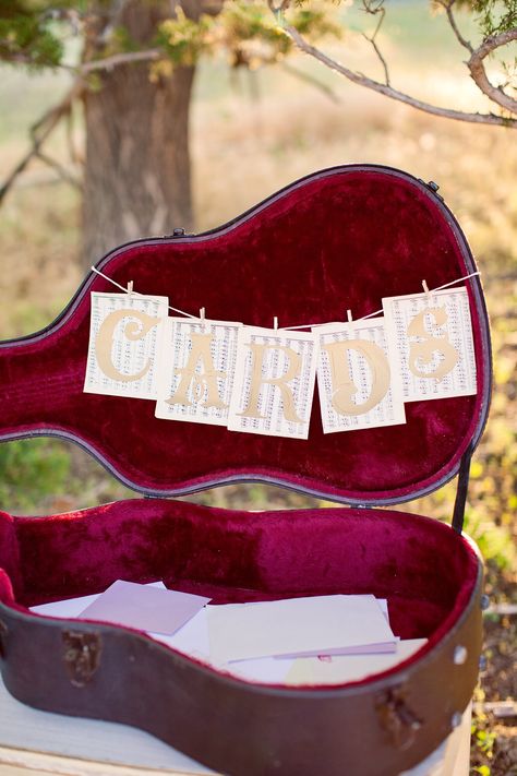 Guitar Case For Cards Wedding Themes, Music Lovers Wedding, Guitar Wedding, Music Themed Parties, Music Themed Wedding, Wedding Thanks, Honeymoon Fund, Themed Weddings, Wedding Banner