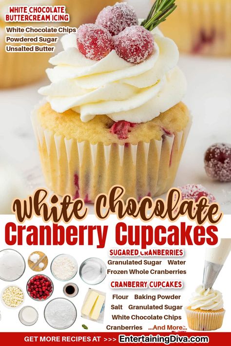 White Chocolate Cranberry Cupcakes Cranberry Cupcakes, Chip Seasoning, White Chocolate Buttercream Frosting, Holiday Dessert Table, Perfect Christmas Dessert, Chocolate Buttercream Icing, Christmas Cupcakes Recipes, Chocolate Cranberry, White Chocolate Buttercream