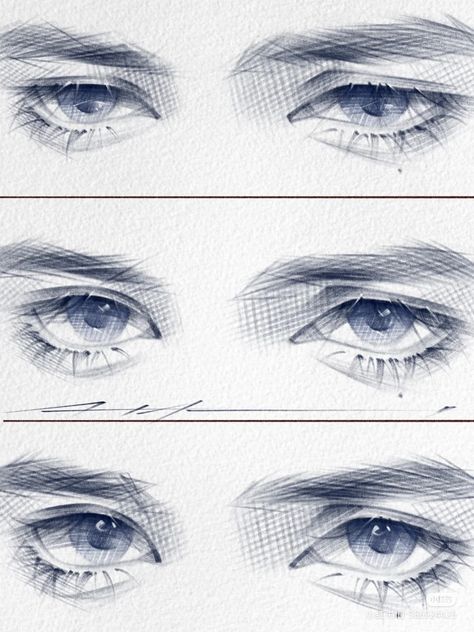 Drawing Face Looking Down, Eye In Profile, Gentle Eyes Drawing, Guy Eye Drawing, Eye Positions Drawing, Anime Male Eyes Reference, Male Eyes Tutorial, Closed Eyes Sketch, Semi Realistic Eye Drawing