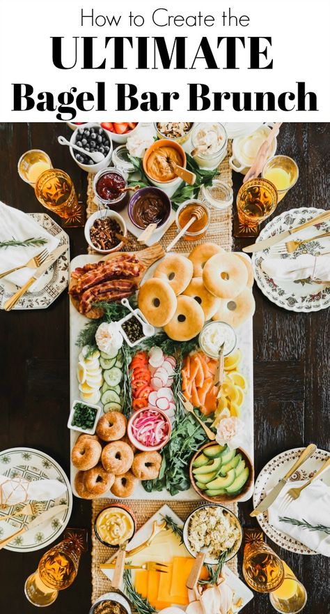 This is the ultimate bagel bar for hosting brunch. Get our printable list of toppings and ideas that span breakfast and lunch options. Use this to plan your next brunch party! Bagel Bar Brunch, Bagel Bar, Bagel Toppings, Hosting Brunch, Brunch Bar, Lunch Party, Best Bagels, Breakfast Bagel, Charcuterie Recipes