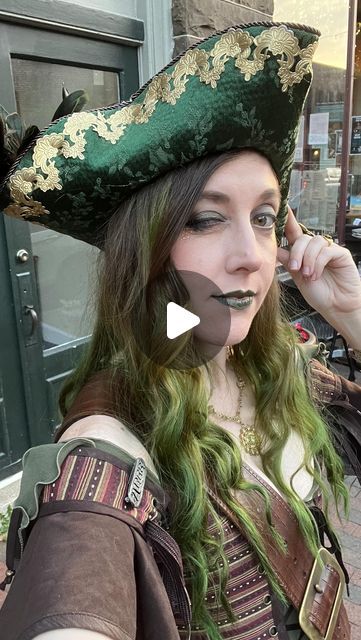 Sunset Dragon on Instagram: "How to make a quick and easy pirate hat with minimal sewing, using an old or thrifted hat you may have! I needed a new fancy hat for my green and brown pirate ensemble so I wanted to share! A good stash buster project too! #pirate #piratehat #howtopiratehat #renfair #renfairoutfit #pirateoutfit" Pirate Hat Diy, Diy Pirate Hat, Sunset Dragon, Diy Pirate, Pirate Outfit, Pirate Hat, Stash Buster, Pirate Hats, Fancy Hats