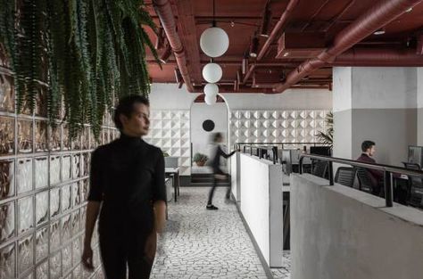 Vizor Gaming Company HQ by STUDIO11 in Minsk, Belarus | Yellowtrace Two Tone Walls, Minimal Bathroom, Office Culture, Office Pictures, Small Tiles, Glass Blocks, Coworking Space, Minsk, Local Design