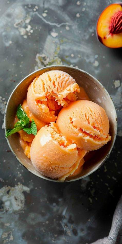 Peach Sorbet [25 Minutes] – Chasety Peaches Aesthetic, Peach Sherbert, Peach Sorbet Recipe, Peach Dumplings, Sorbet Recipe, Sorbet Ice Cream, Fruit Sorbet, Fruit Diet, Peach Sorbet