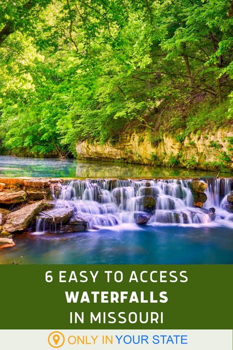 If you're looking for a fun, easy, and scenic summer day trip, consider traveling to any of these 6 beautiful waterfalls in Missouri. They're all easy to access, requiring no hiking at all, short trails, segway tours, or a simple drives to enjoy. | Nature | Summer Day Trips | Family Friendly Missouri Hiking, Grand Falls, Camping Vacation, Dream Vacation Spots, Hiking Adventures, Midwest Travel, Waterfall Hikes, Nature Summer, American Travel