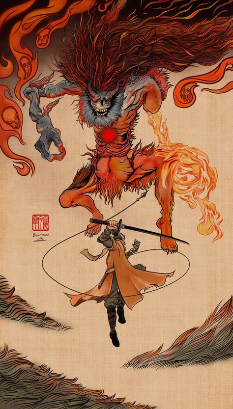 Demon Of Hatred, Twice Fan Art, Sif Dark Souls, Dark Souls Wallpaper, Sekiro Shadows Die Twice, Japanese Monster, Ninja Art, Dark Souls Art, Supernatural Beings