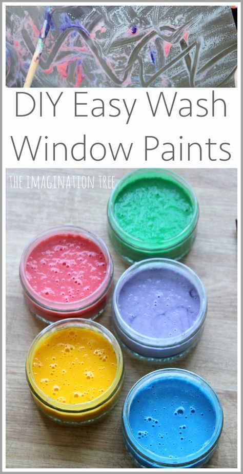 DIY Window Paint Recipe- so easy to clean off too! Diy Window Paint, Window Painting Ideas, Window Paint, Paint Recipe, Imagination Tree, Homemade Paint, Washable Paint, Quick Diy, Diy Window