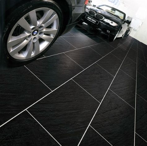 Black Tile With White Grout Mens Home Garage Garage Flooring Ideas, Paint Tiles, Garage Boden, White Grout, Garage Tile, Man Garage, Garage Floor Paint, Garage Floors, Shop Floor