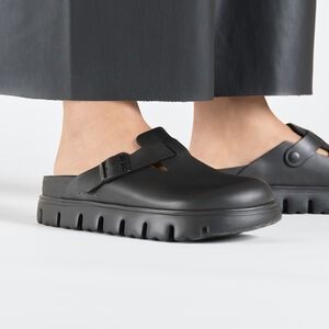 Wedges and Platforms for Women | buy online at BIRKENSTOCK Chunky Birkenstock, Birkenstock Boston Black, Fall Wedges, Black Birkenstock, Two Strap Sandals, Men Suede, London Shoes, Suede Fashion, Strap Wedge