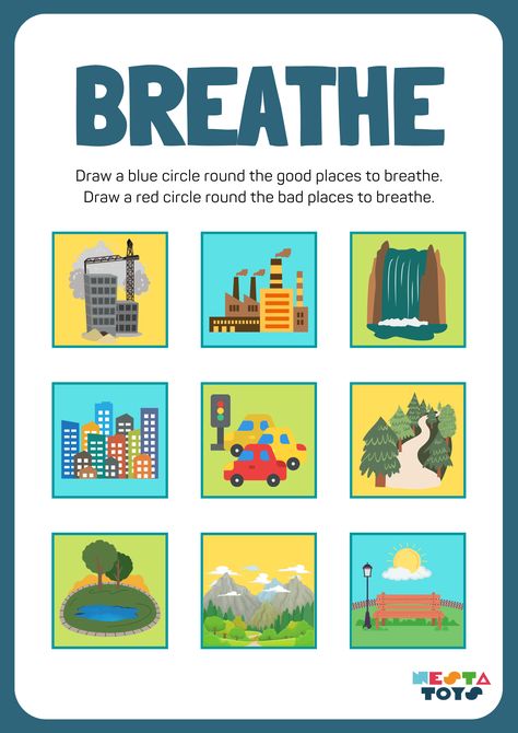 Learn the difference between places with fresh, clean air and places affected by pollution. It's a fun way to help children understand air pollution and how it impacts the air we breathe. 

#AirPollutionAwareness #CleanAirForKids #EnvironmentalEducation #KidsActivitySheet #GoodAirBadAir #LearningIsFun #KidsEnvironmentalAwareness #PollutionEducation #BreatheCleanAir #PrintableActivities Pollution Activities For Kids, Pollution Activities, Environmental Posters, Polluted Air, Activity Sheets For Kids, Noise Pollution, Environmental Education, Environmental Awareness, Activity Sheets