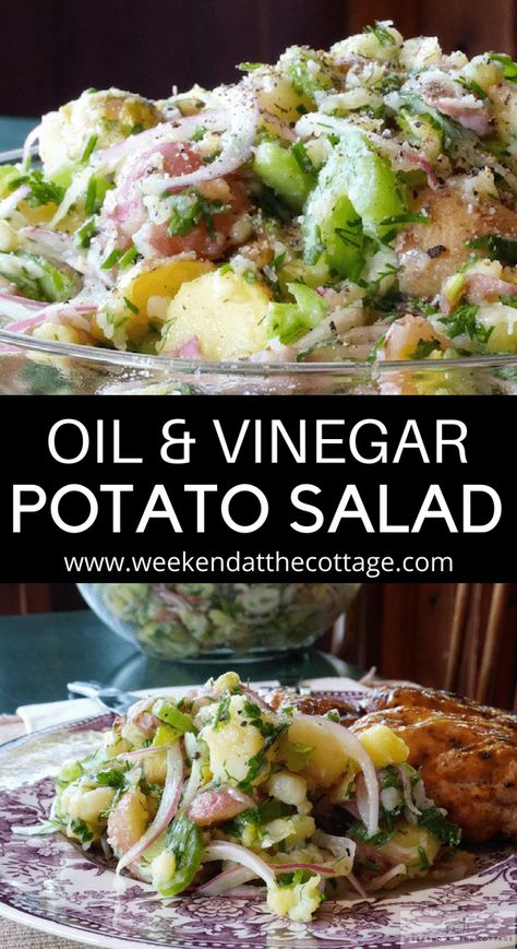 Weekend At The Cottage Recipes, Potato Salad Recipe With Vinegar, Vinegar Potato Salad, Macaroni Salads, Salad Recipies, Autumn Foods, Tasty Salads, Potatoe Salad, Potatoe Recipes