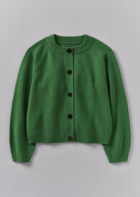 Our Wool Cashmere Raglan Cardigan is crafted from a wool and recycled cashmere blend. It has raglan sleeves and ribbed edges. Available in Mineral Green. Fair Isle Sweaters, Raglan Cardigan, Striped Sweaters, Mineral Green, Delicate Jewellery, Velvet Dresses, Merino Sweater, Boiled Wool, Fair Isle Sweater