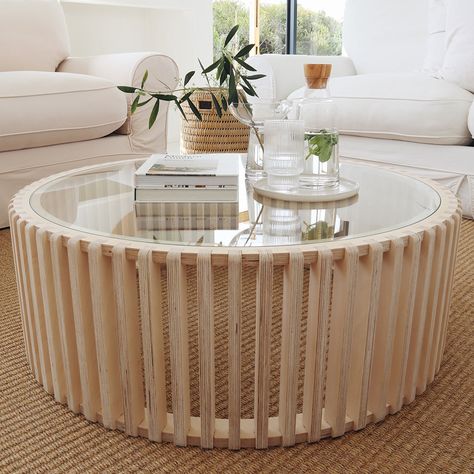 Round Slatted Coffee Table, Centre Table Design, Round Center Table, Central Table, Coffee Table Design Modern, A Frame House Plans, Woodworking Projects That Sell, A Frame House, Stool Design