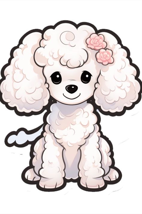 Joyful Poodle with Angelic Charm - Digital Cartoon Sticker Cute Poodle Drawing, Kawaii Poodle, Cartoon Poodle, Poodle Clipart, Innocent Expression, Poodle Drawing, Small Poodle, Paper Dog, Cute Dog Cartoon