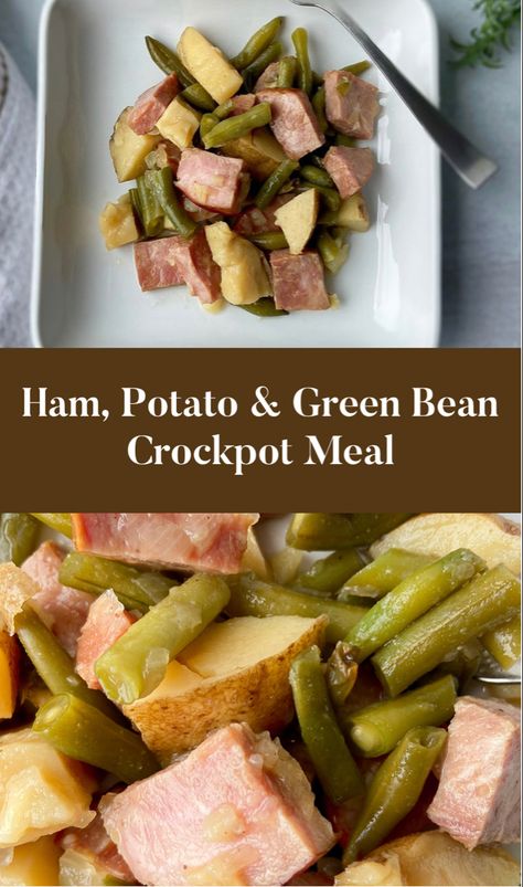 Ham potato green bean casserole Dairy Free Ham Recipes, Green Bean Crockpot, Dairy Free Crockpot Meals, Potato Green Bean, Ham Dinner Recipes, Gluten Free Ham, Gluten Free Crock Pot Recipes, Beans In Crockpot, Crockpot Meal