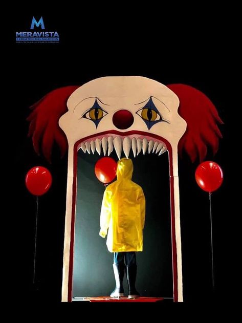 Halloween | Halloween maze, Halloween themes, Halloween clown Pennywise Door Decoration, Halloween Hospital Theme, Pennywise Halloween Decorations, Circus Halloween Decorations, Pennywise Decorations, Maze Halloween, Clown House, Clowns Halloween Decorations, Backyard Halloween Party