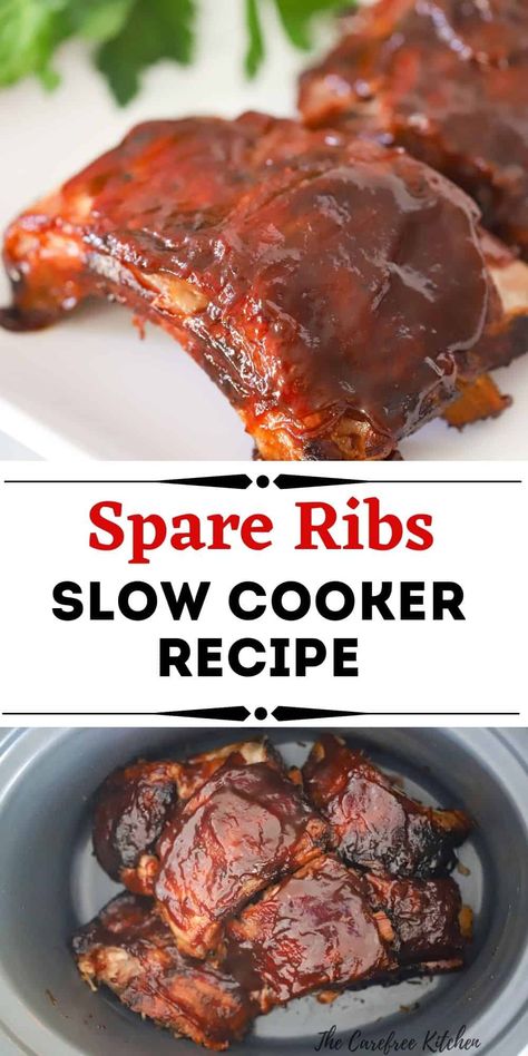 Pork Spare Ribs Crock Pot, Crockpot Spareribs, Slow Cooker Spare Ribs, Spare Ribs Slow Cooker, Spareribs Bbq, Crockpot Pork Ribs, Bbq Crockpot, Pork Spare Ribs Recipe, Spare Ribs Recipe