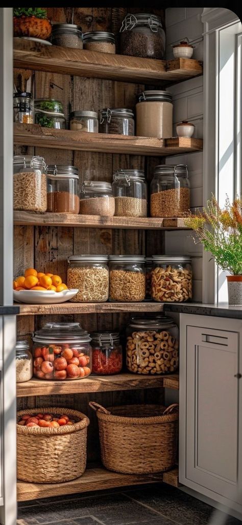 Pantry Ideas For Small Kitchen, Open Pantry Ideas, Minimalist Pantry, Baking Room, Food Storage Rooms, Modern Country Home, Kitchen Pantry Design, Pantry Design, Storage Room