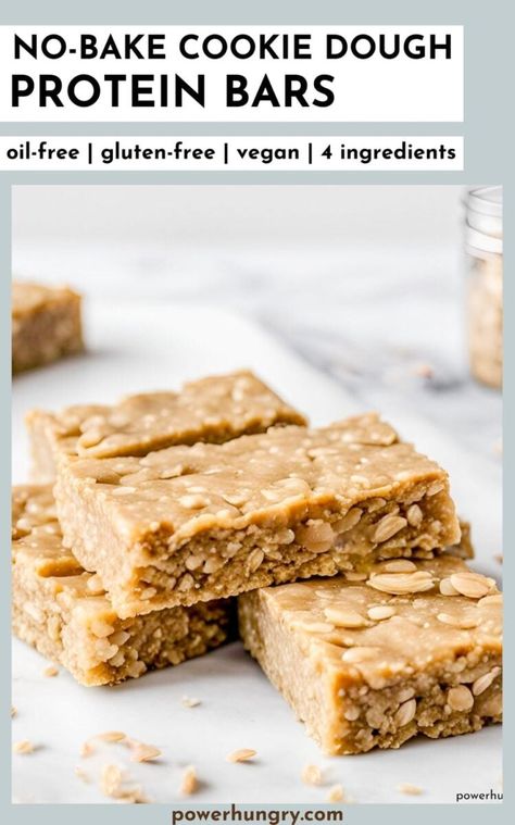 4 ingredient vegan no-bake cookie dough protein bars are super-easy, high-protein, gluten-free, oil-free, inexpensive and delicious! #proteinbars #vegan #veganprotein #vegansnack #wfpb #glutenfree #oats #veganbars #plantbased #plantbasedprotein #proteinpowder #proteinpowderrecipe Sugar Free Protein Bars, Protein Bar Recipe Healthy, Cookie Dough Protein Bars, Vegan No Bake Cookies, Vegan Protein Bar, No Bake Protein Bars, Chickpeas Protein, Gluten Free Protein Bars, Cookie Dough Protein