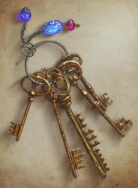 Keys, Anna Shulgina on ArtStation at https://www.artstation.com/artwork/NgVdJ Golden Key, Heroic Fantasy, Old Keys, Fantasy Props, Antique Keys, Magical Jewelry, Dungeons And Dragons Homebrew, Key To My Heart, Arte Fantasy