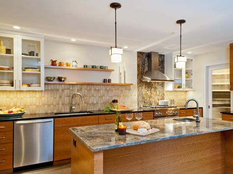 If you can't decide whether to install upper cabinets or not, consider a combination. The mix of glass-front cabinets and open shelving in this kitchen by designer Laura Robbins provides visual interest as well as plenty of storage space. Kitchen Without Cabinets, Kitchen Without Island, Kitchen Without Upper Cabinets, Kitchen No Upper Cabinets, Kitchen Cabinets Height, Kitchens Without Upper Cabinets, White Contemporary Kitchen, Kitchen With Open Shelving, Open Kitchen Cabinets