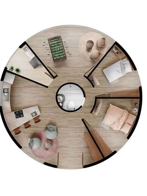 Circle shape house floor plan #houseplans #housefloorplans Circle House Floor Plans, Circle Plan Architecture, Circle Floor Plan, Circle Plan, Shape House, Round House Plans, Yurt Home, Circle House, Sims 4 House Plans