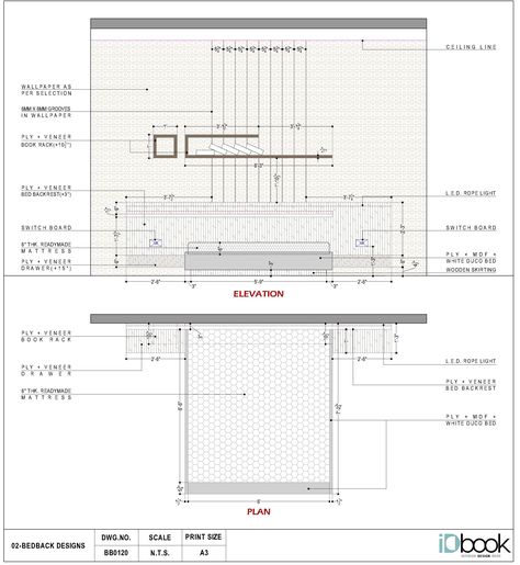 Bed Interior Design Ideas, Detailed Drawings Interior Design, Bed Design Detail Drawing, Bed Structure Design, Bed Elevation Design, Bed Working Drawing, Interior Design Working Drawings, Interior Working Drawings, Bed Elevation Drawing