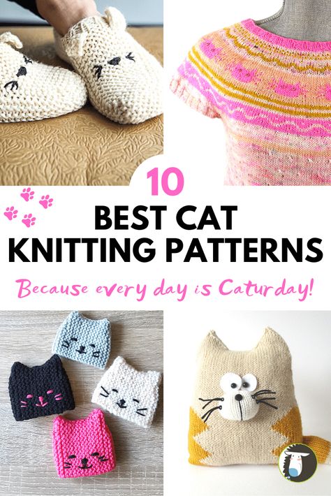 Knit Cat Sweater, Knit Sweater Patterns, Easy Knit Sweater, Patterns For Toys, Cat Pillow Pattern, Cat Knitting, Knitted Stuffed Animals, Bookmark Crochet, Cat Slippers