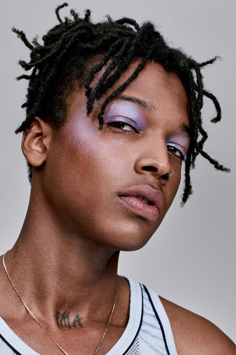 Makeup for Men: Fad or Future? – WWD Avant Garde, Milk Makeup Holographic Stick, Milk Makeup Sephora, Glow Stick Party, Holographic Hair, Purple Makeup, Male Makeup, Hair Color Purple, Holiday Makeup