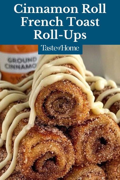 These "Cinnamon Roll French Toast Roll-Ups" Are the Best Way to Start Your Day Snack Baking Ideas, Cinnamon French Toast Rolls Recipe, Food Recipes Cinnamon, Simple Things To Eat For Breakfast, Fitwaffle Cinnamon Rolls, Couples Baking Recipes, Cinnamon Roll French Toast Rolls, French Cinnamon Rolls, How To Make Cinnamon French Toast