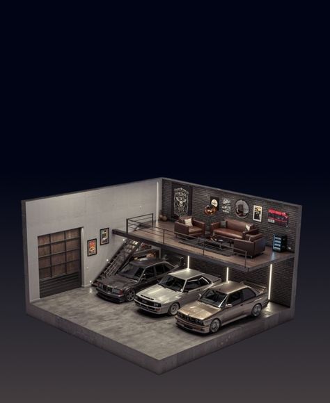 Transmission Shop Ideas, Hotwheels Garage Ideas, Bmw Garage Ideas, Hot Wheels Diorama Garage, Diorama Parking, Vintage Garage Ideas, Hot Wheels Cars Display, Mini Garage, Garage Diorama