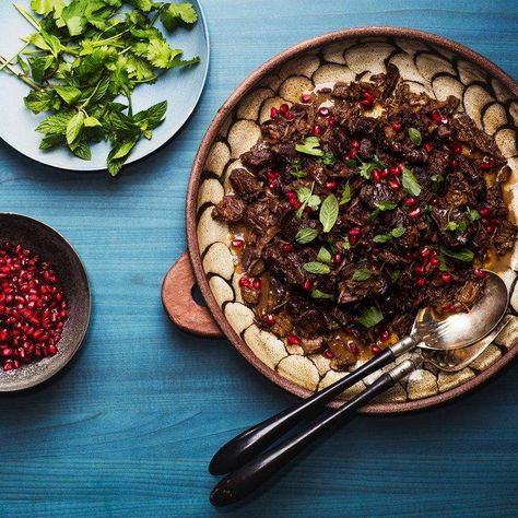 Easy Lamb Tagine With Pomegranate #NiceLambRecipes Moroccan Feast, Challenging Recipes, Chanukah Recipes, Moroccan Dinner, Couscous Dishes, Lamb Tagine, Epicurious Recipes, Braised Brisket, Pomegranate Recipes