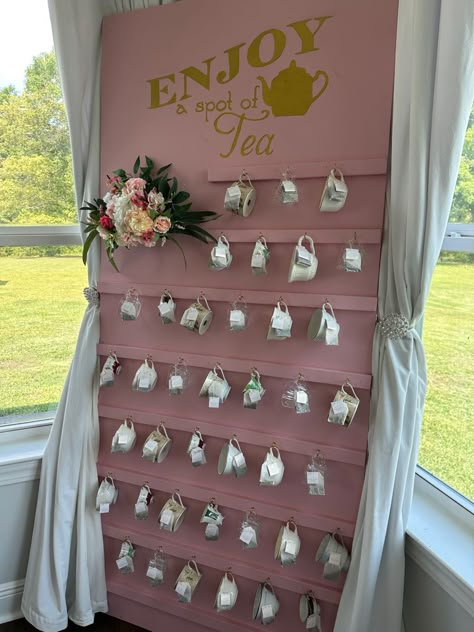 Bridal Shower Tea Station, Vintage Tea Party Photo Backdrop, Bridgerton Bridal Tea Party, Garden Tea Party Theme Bridal Shower Ideas, Vintage Bridal Tea Party Ideas, Garden Tea Party Bridal Shower Ideas Decor, Tea Cup Birthday Party, Brigerton Baby Shower Ideas, Tea Party Venue Ideas