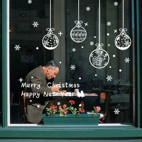 Window Restaurant, Window Decor Diy, Diy Christmas Window, Ideas Decoracion Navidad, Business Decoration, Christmas Window Decoration, Christmas Window Painting, Christmas Wall Stickers, Christmas Window Stickers