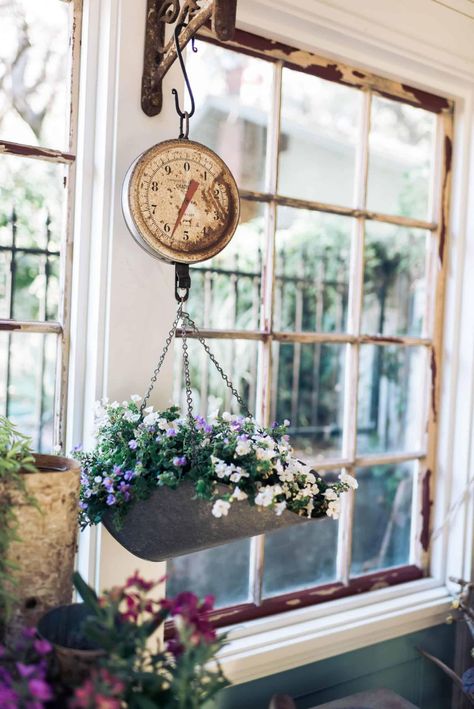 Welcome to The She Shed: Inside My Studio - WM DESIGN HOUSE Hanging Scale, Chicken Cages, Country Sampler, Vintage Farmhouse Style, Vintage Garden Decor, Quirky Home Decor, She Sheds, Vintage Windows, Décor Boho