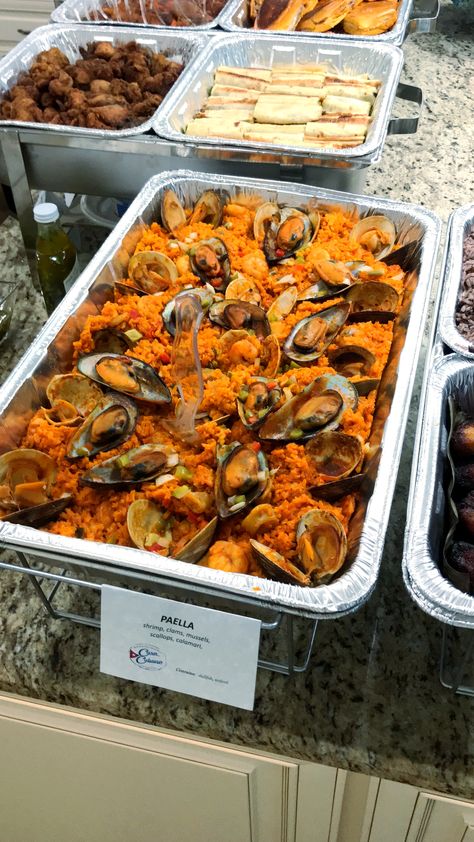 Seafood Catering, Seafood Festival, Paella Catering, Shrimp Catering Ideas, Seafood Quiche, Moroccan Seafood Bastilla, Holiday Catering, Seafood Art, Fresh Seafood Market