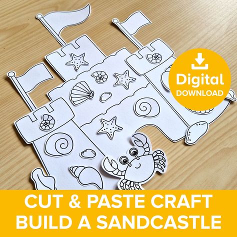 Sandcastle Cut & Paste Craft Printable, Beach Castle Color Build Kit, Summer Vacation Sea Creatures Model, Seaside Art Activity Template Beach Castle, Activity Template, Preschool Summer Camp, Beach Sand Castles, Castle Model, Beach Week, Seaside Art, Summer Preschool, Classroom Activity