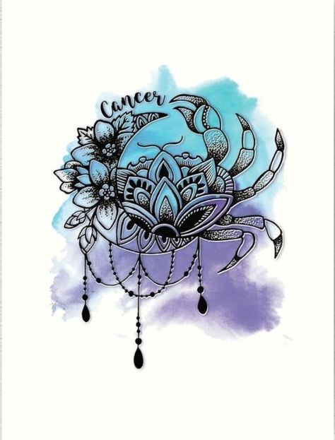 Seagoat Tattoo For Women, Tattoos For Cancerians, Flower Crab Tattoo, Cancerian Tattoo Ideas, Cancerian Tattoo For Women Flower, Zodiac Tattoos For Cancers, Cancerian Tattoo Moonchild, Crab Tattoo For Women, Cancerian Tattoo For Women