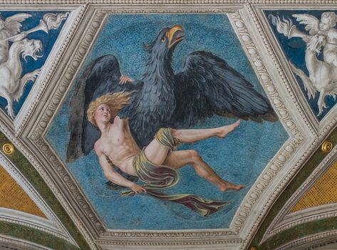 Aquarius depicted by Ganymede abducted by Jupiter as an eagle (from Daedalum Photos by Robin MORET) Classical Studies, Panel Ceiling, Rome Art, Greek And Roman Mythology, Greek Mythology Art, Roman Mythology, Aviation Photography, Mythology Art, Greek Myths