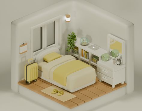 3D Isometric Bedroom by Ei Ei Cozy Isometric Room, Blender 3d Isometric, Isometric Room 3d, Isometric Bedroom 3d, Isometric Japanese Room, Kawaii Room, Freelancing Jobs, 3d Design, Room Inspo