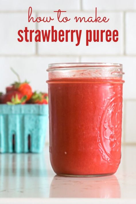 How To Puree Strawberries, Strawberry Puree For Cheesecake, Strawberry Puree For Drinks, Strawberry Puree Recipe, Strawberry Cake Design, Restaurant Board, Pureed Food, Delicious Strawberry Cake, Strawberry Recipe