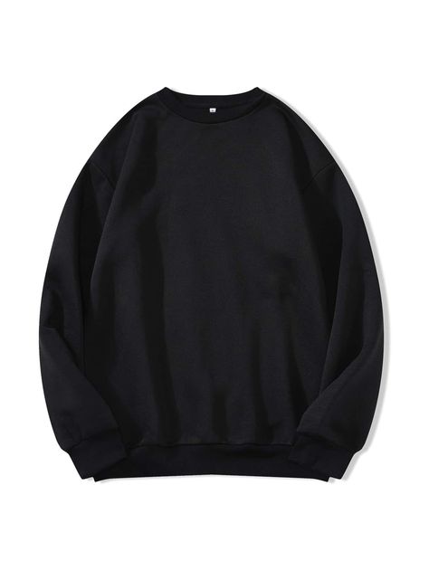 Black Casual  Long Sleeve Polyester Plain Pullovers  Slight Stretch Spring/Fall Women Sweatshirts Mens Hoodies Casual, New Hoodies, New York Sweatshirt, Trendy Crewneck, Dropped Shoulder Sweatshirt, Plain Color, Black Sweatshirt, Plus Size Sweaters, Casual Sweaters