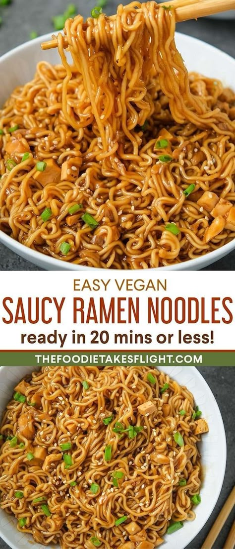 Easy Saucy Ramen Noodles (Vegan Recipe) - The Foodie Takes Flight How To Spice Up Ramen Noodles, Saucy Ramen, Top Ramen Recipes, Vegan Ramen Recipes, Vegan Noodles Recipes, Healthy Ramen, Vegetarian Ramen, Ramen Recipes Easy, Ramen Dishes