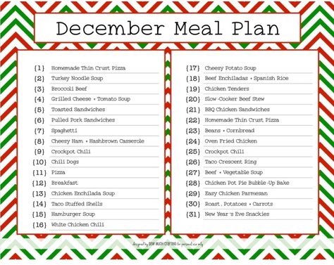 December Monthly Meal Plan, Christmas Dinner Meal Plan, Winter Meal Planning, December Meal Plan Ideas, Monthly Menu Plan, December Menu Ideas, December Menu Plan, Month Food Plan, December Meals Dinners