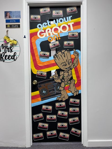 Groot Bulletin Board, Marvel Classroom, Science Wall, Ra Boards, Classroom Doors, Superhero Room, Door Decorating, Classroom Door, Bulletin Board