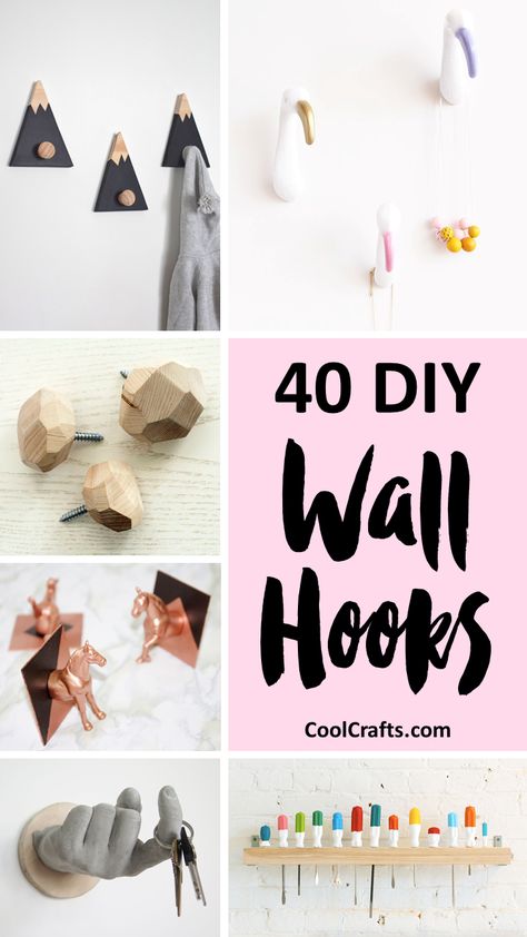 40 Decrorative Wall Hooks That You Can Make Yourself - CoolCrafts.com Diy Bathroom Hooks, Diy Coat Hooks, Diy Wall Hooks, Kids Wall Hooks, Decorative Coat Hooks, Wooden Wall Design, Modern Wall Hooks, Diy Hooks, Wooden Wall Hooks