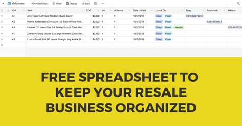 FREE Reseller Spreadsheet Template for Ebay Poshmark Mercari Ebay Listing Template Free, Poshmark Listing Template, Resell Inventory Spreadsheet, Small Business Inventory Spreadsheet, Date List, Coupon Spreadsheet, Spreadsheet Template