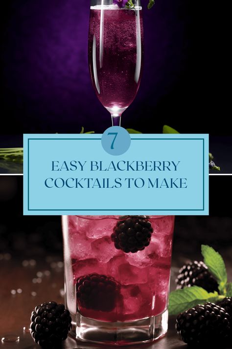 Get ready to whip up these 7 easy blackberry cocktails in minutes! Whether you're craving a refreshing Blackberry Daiquiri with a perfect balance of sweet and tart or the elegant Blackberry-Thyme French 75 that brings a bubbly touch to your gatherings, these drink recipes offer a delightful way to make the most of fresh blackberries. Perfect for parties or a relaxing night in, each recipe is simple and packed with flavor! Explore the refreshing and vibrant world of blackberry mixology. Blackberry Brandy Drinks Cocktails, Blackberry French 75, Blackberry Liqueur Recipes Cocktails, Blackberry Cider Cocktails, Blackberry Mixed Drinks, Blackberry Brandy Cocktail, Blackberry Champagne Cocktail, Blackberry Alcoholic Drinks, Blackberry Puree For Cocktails