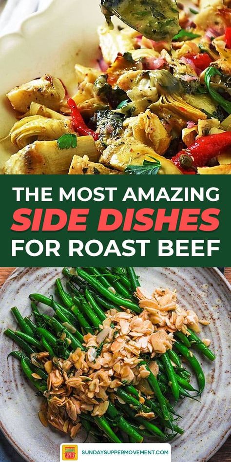 You’re planning the most amazing roast beef dinner, but what do you serve with roast beef? Serve the BEST side dishes for roast beef perfect for any occasion, from traditional recipes to twists on classic recipes you'll love! #SundaySupper #roastbeef #beefdinner #roastbeefdinner #holidaydinner #easyrecipes #sidedishes #sidedishrecipes #recipecollection #glutenfreerecipes #vegetablerecipes #potatorecipes #beef Roast Beef Dinner Sides, Beef Side Dishes, Side Dishes For Roast Beef, Side Dishes For Roast, Sides For Roast Beef, Roast Beef Side Dishes, Roast Beef Christmas Dinner, Christmas Roast Beef, Roast Beef With Vegetables