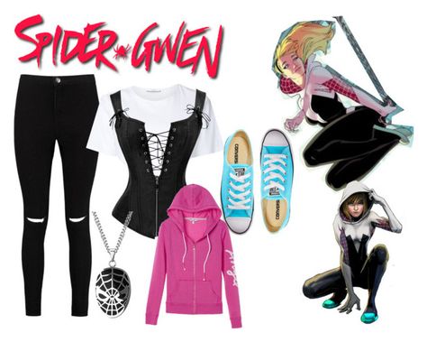 "Spider-Gwen Inspired Outfit" by wannabefamous212 ❤ liked on Polyvore featuring Boohoo, Astraet, Converse and Victoria's Secret Spidergwen Cosplay Diy, Spider Gwen Casual Outfit, Spider Gwen Converse, Spidergwen Inspired Outfit, Ghost Spider Inspired Outfits, Spider Verse Outfit Ideas, Diy Spider Gwen Costume, Spider Gwen Outfit Ideas, Gwen Stacy Outfit Ideas